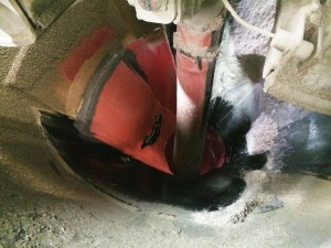 Showing the worn rubber.