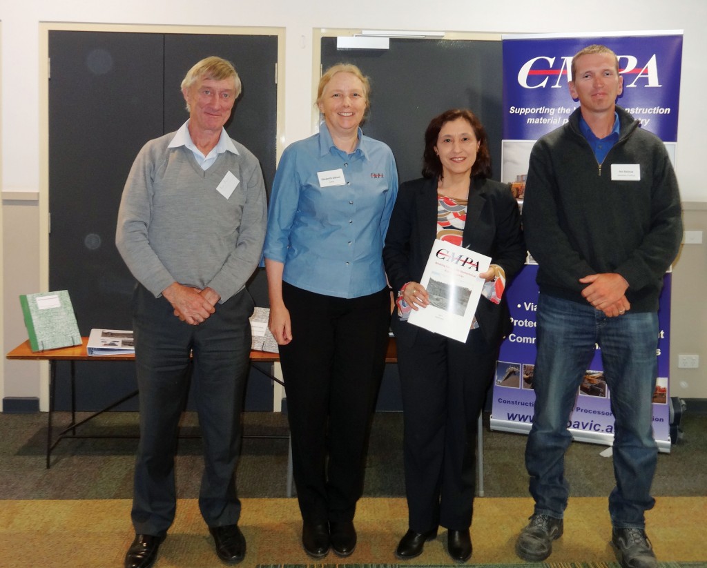 Photo: LEFT TO RIGHT: Mr Ron Kerr, Dr Elizabeth Gibson, Minister for Energy and Resources The Hon Lily D’Ambrosio and Ant Bateup at the launch of the guideline.